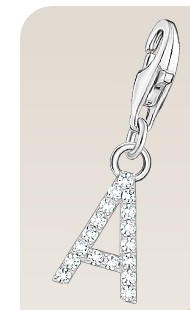 Charm pendant letter A with white stones silver