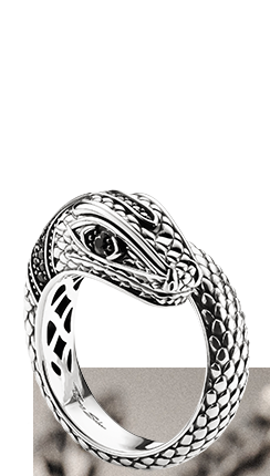 Silver snake ring with black stones