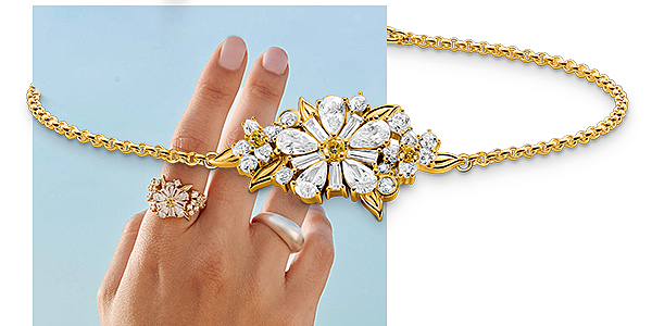 Gold-plated flower bracelet Lovely Daisy with stones