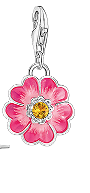 Silver charm pendant with pink flower