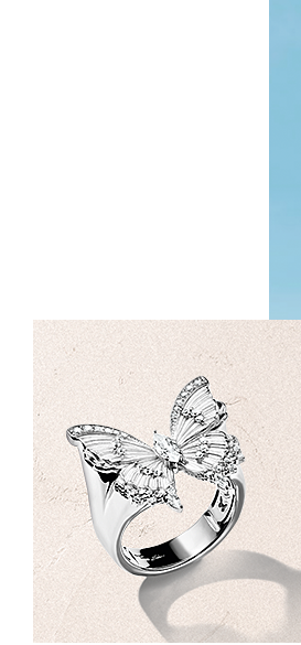 Silver cocktail ring Butterfly Paradise with stones
