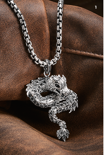 Silver blackened dragon pendant with black zirconia & cold enamel