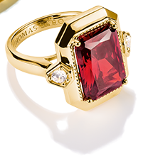 18k Gold Plated Ring with Red Octagon Stone