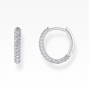 Silver hoop earrings with white zirconia pavé