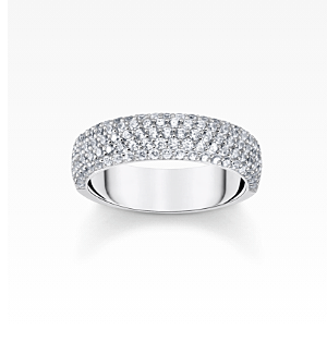 Silver band ring with white zirconia and engraving