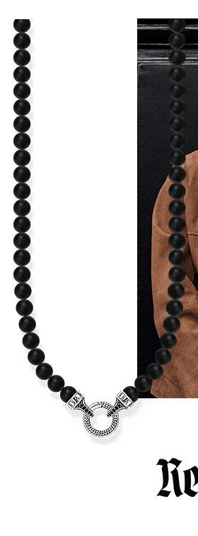 Silver necklace with black obsidian beads