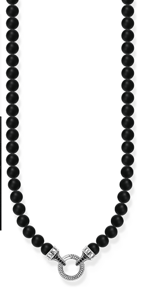Silver necklace with black obsidian beads