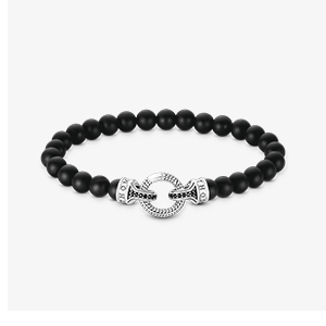 Silver bracelet with black obsidian beads
