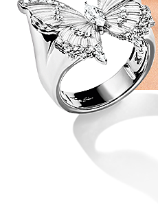 Silver cocktail ring Butterfly Paradise with stones