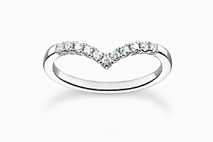 Ring V-shape with white stones silver