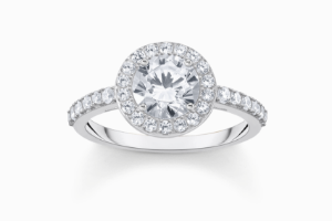Silver halo ring with white zirconia in brilliant cut
