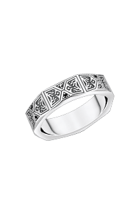 Ring faceted design with black stones silver