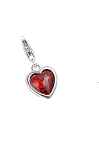 Silver charm pendant with red stone in heart-shape