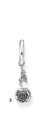 Silver single creole with pendant Midnight Rose