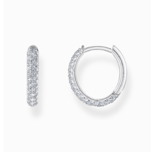 Silver hoop earrings with white zirconia pavé