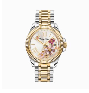 Women’s watch flowers from pink colored stones bicolour