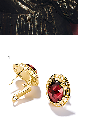 18k Gold Plated Clip-On Earrings with Red Stones Elyndra