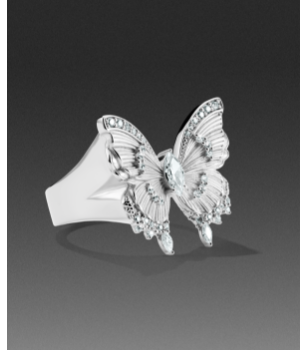 Silver cocktail ring Butterfly Paradise with stones