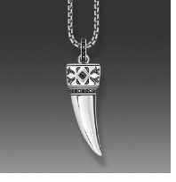 Silver blackened necklace with wolf's tooth pendant and stones