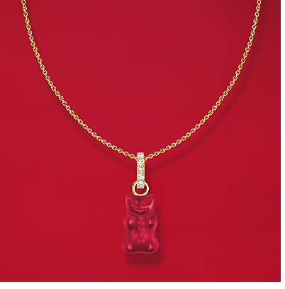 Gold-plated necklace with red goldbears pendant and zirconia