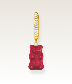 Gold-plated single hoop earring medium sized with red goldbears