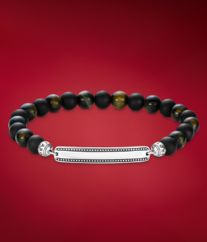 Engraved bracelet with obsidian and tiger's eye beads