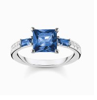 Ring with blue and white stones silver