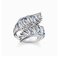 Ring phoenix wing with blue stones silver