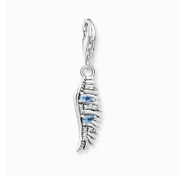 Charm pendant phoenix feather with blue stones silver
