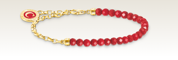 Gold-plated charm bracelet with red beads