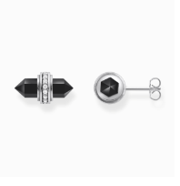 Silver ear studs with hexagonal onyx