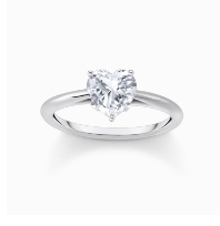 Silver ring with white, heart-shaped zirconia
