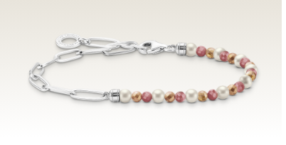 Charm bracelet with colourful beads and white pearls silver