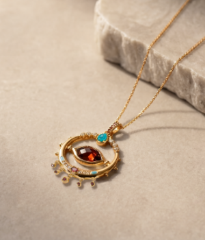18k Gold Plated Eye Pendant with Red Zirconia Stone Elyndra
