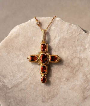 18k Gold Plated Cross Pendant with Red Zirconia Stones