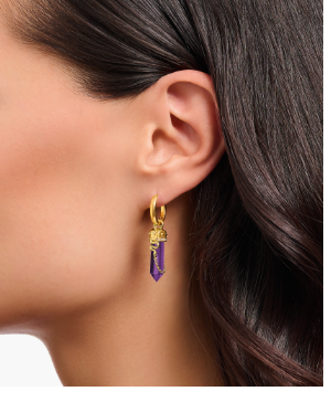Yellow-gold plated hoop earrings with imitation amethysts