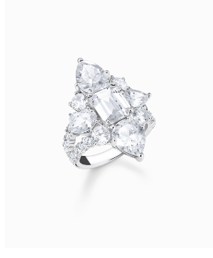 Silver cocktail ring with white zirconia in different sizes