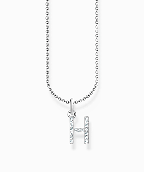 Silver necklace with letter pendant H and white zirconia