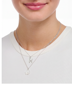 Silver necklace with letter pendant H and white zirconia