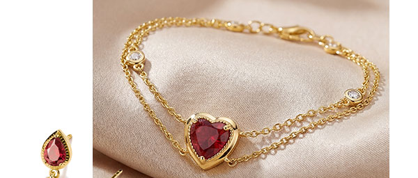 18k Gold Plated Two-Row Bracelet with Red Heart Stone Elyndra