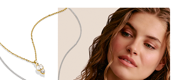 Golden Necklace with Oval and Heart Zirconia Stones