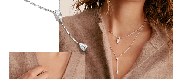 Silver Y Necklace with White Zirconia Stones Bold Elegance