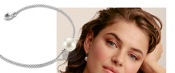 Silver Bracelet with Imitation Pearl Bold Elegance