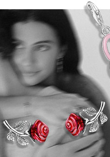 Silver ear studs Roses Romance