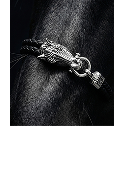 Silver Leather Bracelet with Horse Head Wild Horses
