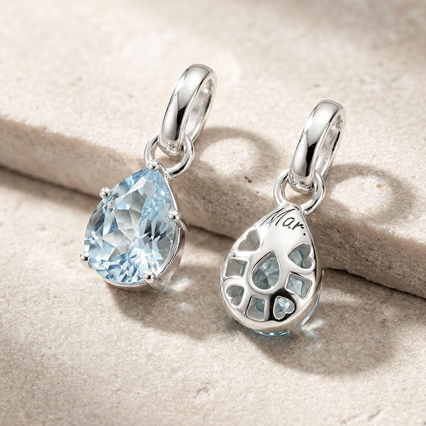 Silver Charm Pendant Birthstone March Connect