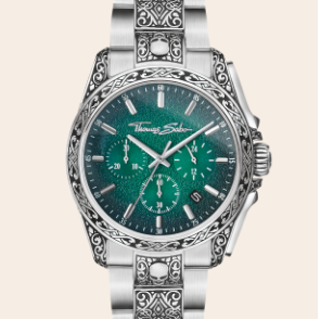 Watch Rebel at Heart Engraved 41 mm Stainless Steel Dark Green Tattoo Design