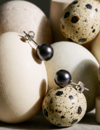 Silver Stud Earrings with Black Imitation Pearls