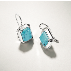 Silver Drop Earrings with Turquoise Octagon Stones Elyndra