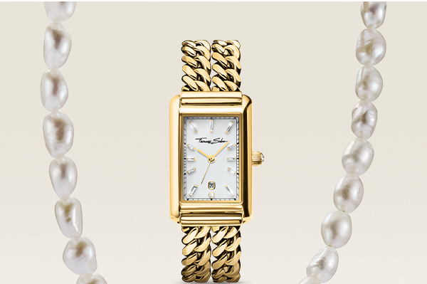 Gold-coloured ladies' watch Elegance in a rectangular shape